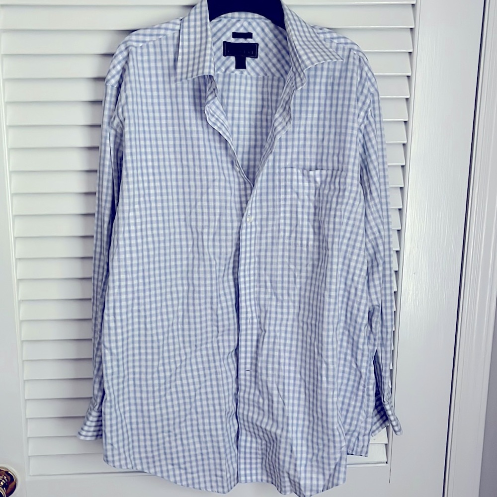 Jos. A. Bank Reserve No Wrinkle Tailored Fit Blue Plaid Shirt 17.5-34